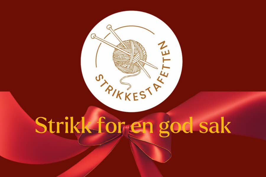 Logo til strikkestafetten og teksten: strikk for en god sak