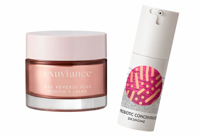 Hudpleieprodukter fra Exuviance og Skinome.