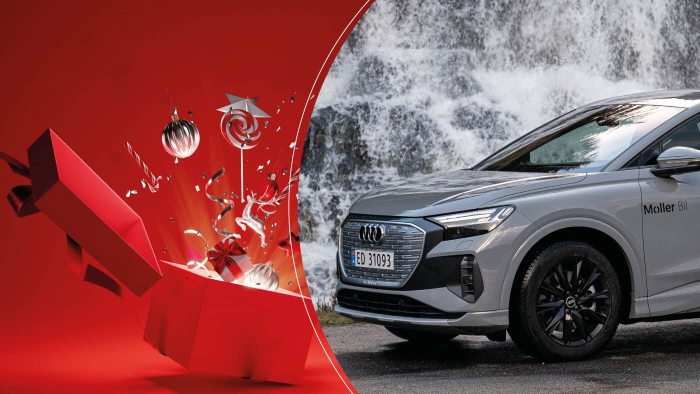 Audi elbil og illustrasjon av julepakke