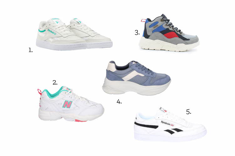 Produktbilde av fem forskjellige sneakers