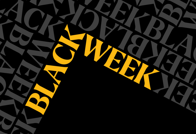 Grafisk bilde med teksten "Black Week"