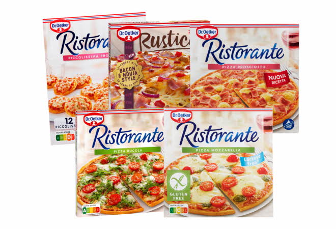 4 varianter av Ristorante og 1 variant av Rustica pizza