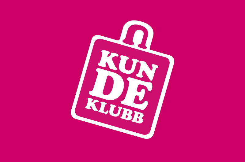 Knallrosa bakgrunn med rosa Kundeklubblogo formet som en handlepose
