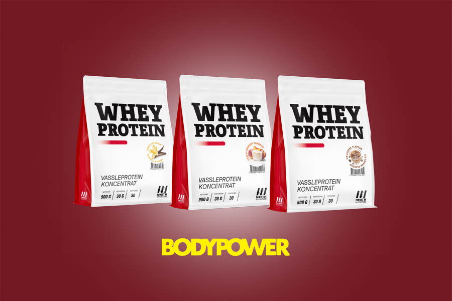 Tre poser Whey Protein fra North Nutrition