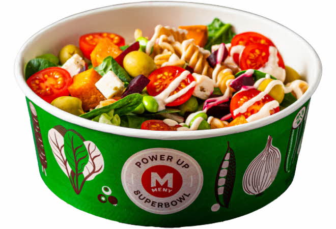 Bilde av salatbar mat fra meny