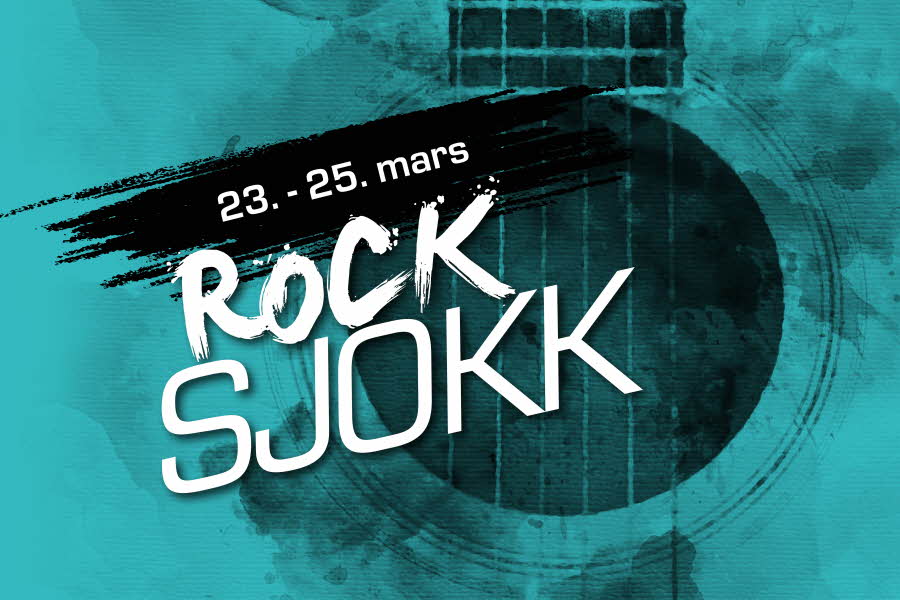 Grafisk bilde med gitarstrenger og teksten "Rocksjokk - 23.-25. mars"