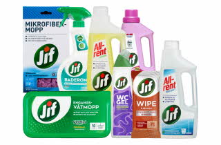 Diverse rengjøringsprodukter fra Jif.