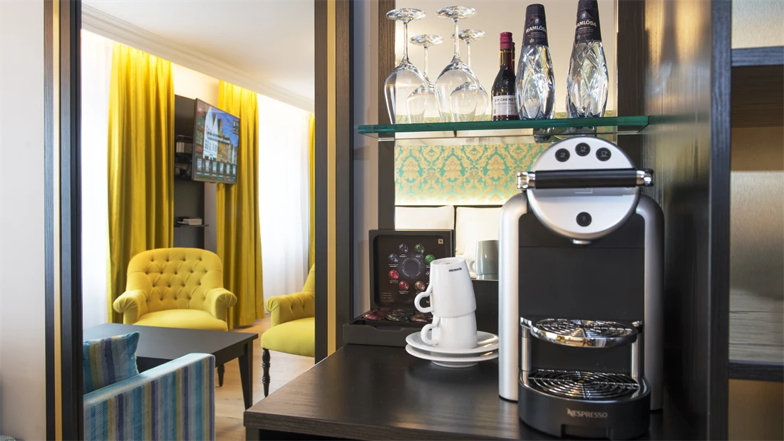 Kaffemaskin på superior rum på Thon Hotel Rosenkrantz Bergen 