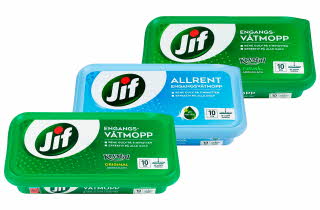Tre varianter av 10-pakk engangsvåtmopp fra Jif.