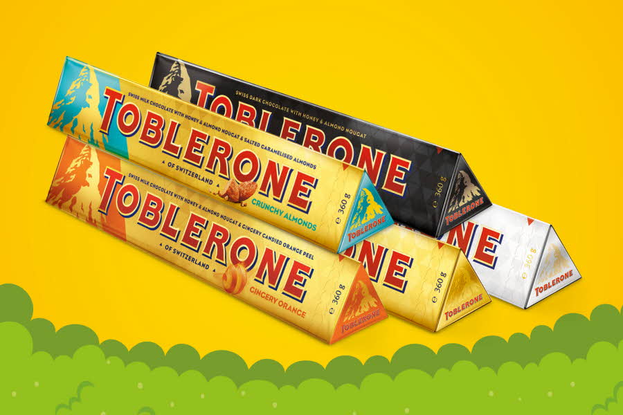 Et utvalg av Toblerone sjokolader i ulike smaker