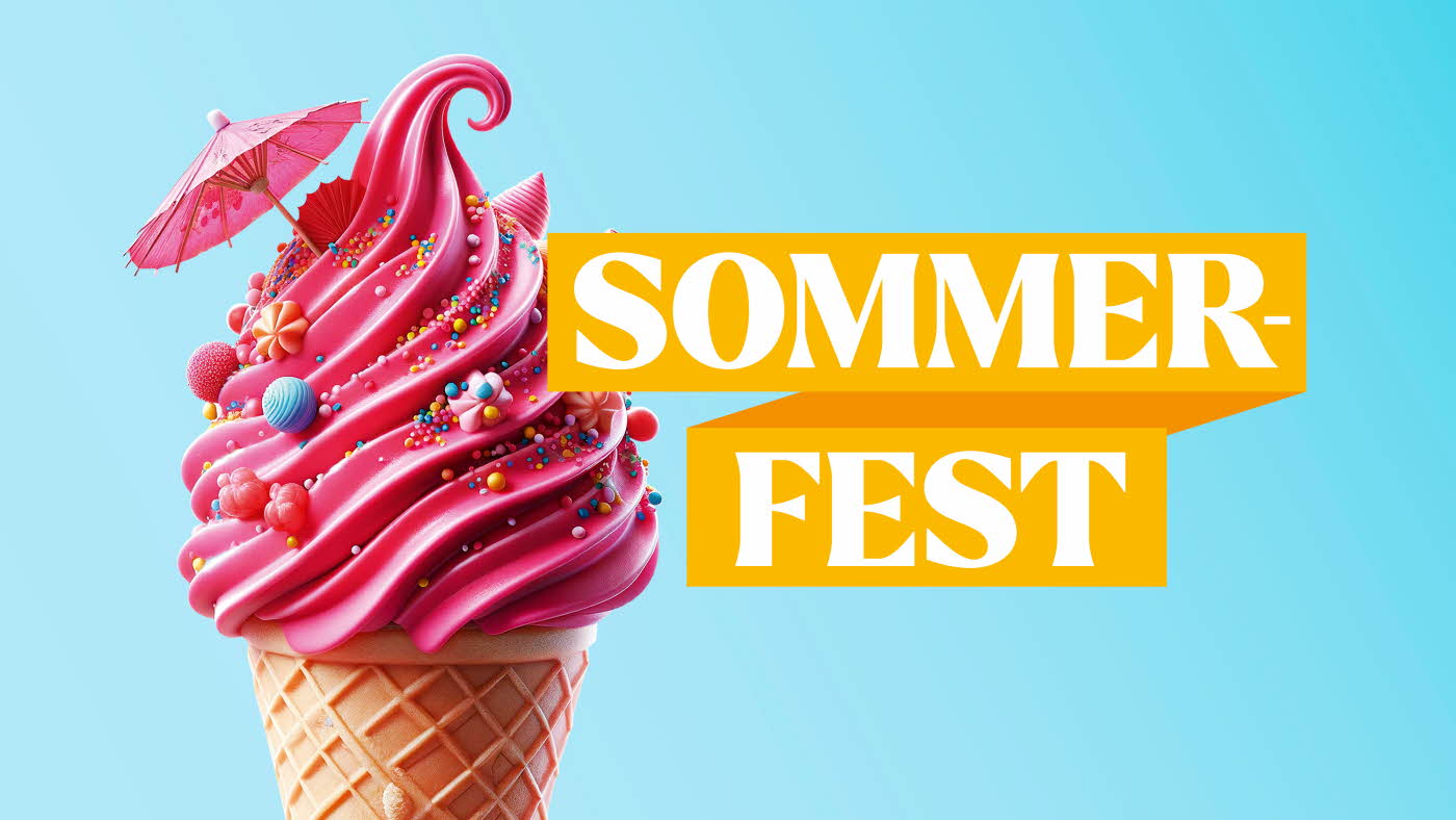 Iskrem i kjeks med teksten "Sommerfest"