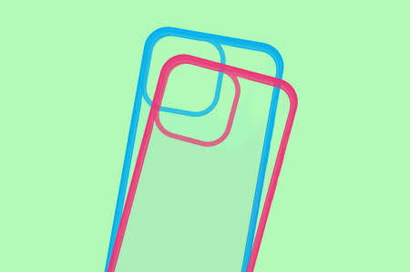 to gjennomsiktige mobildeksler med rosa og blå kanter