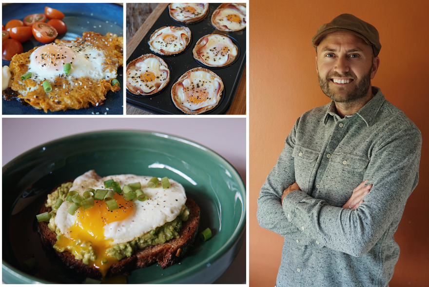 Søtpotetlapper med egg, eggmuffins, toast med avokado og egg, hobbykokk Steffen Johansen