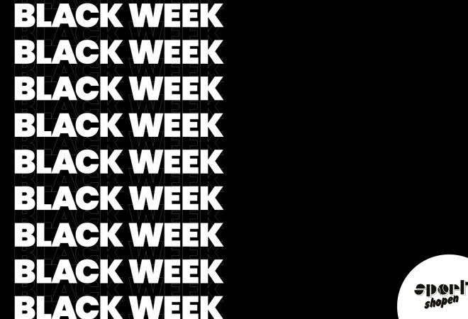 bilde av en sort bakgrunn med tekst av Black Week i hvit font
