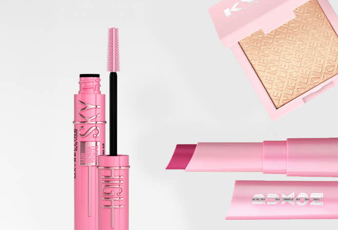 Mascara, leppestift og highlighter