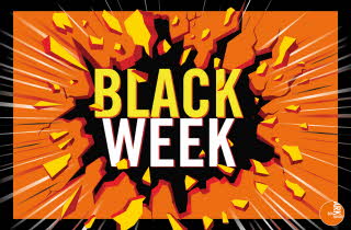 En vegg som eksploderer med teksten "Black week"