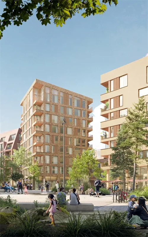 Bildet viser boligprosjektet Flytårnet Stasjon felt 8.4 på Fornebu. Et samarbeidsprosjekt mellom OBOS og Thon Eiendom.