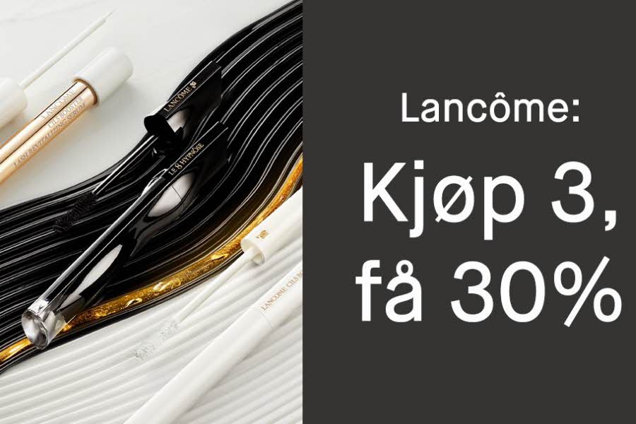 Bilde av Lancome-produkt med tekst "Lancome: Kjøp 3, få 30%"