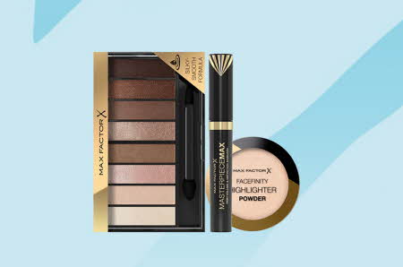 øyenskyggepalett, mascara og pudder fra Max Factor X