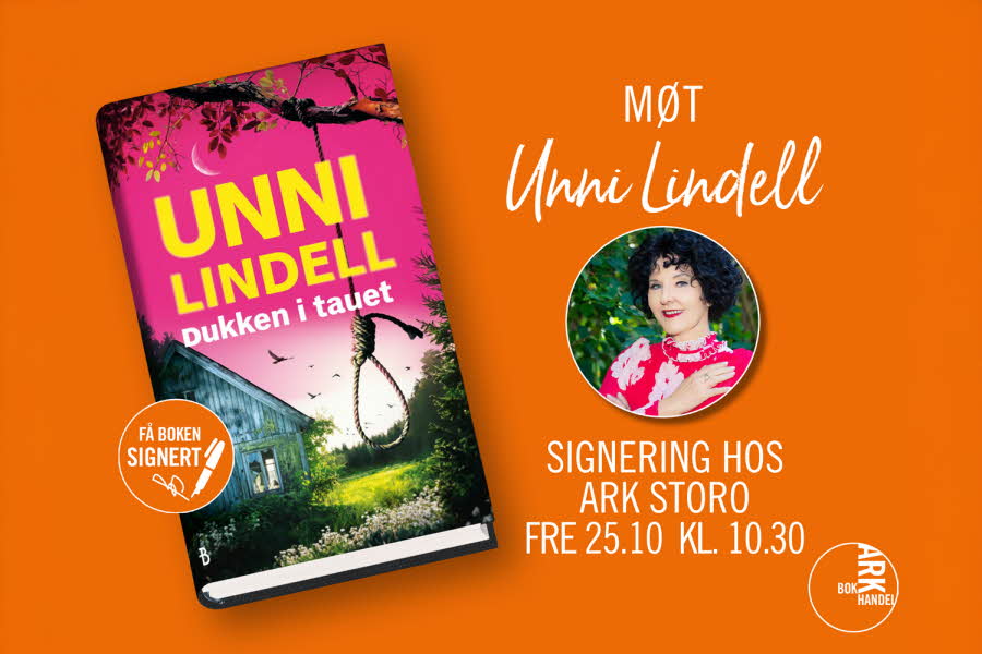 Bokomslaget til den nye boken til Unni Lindell og tekst "Møt Unni Lindell"