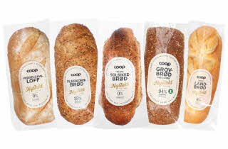 Fem forskjellige nystekte brød fra Coop