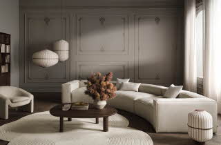 bilde av en stue med runde tepper