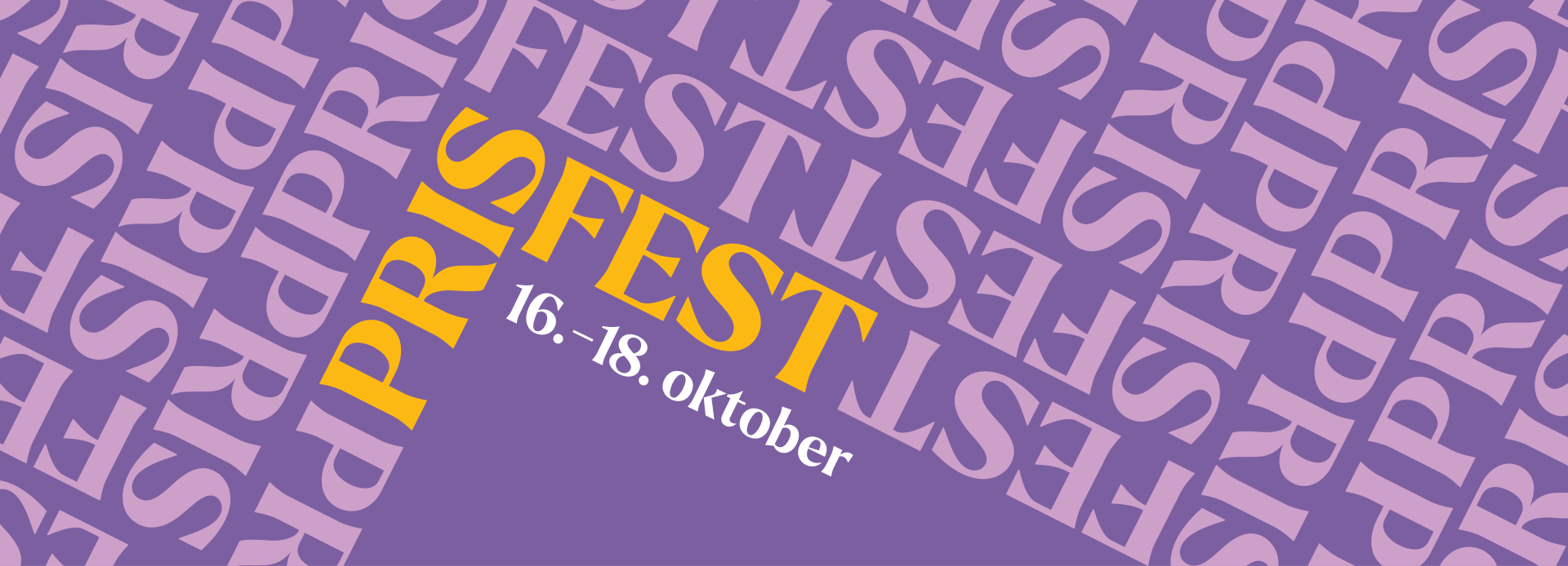Grafisk lilla bilde med teksten "Prisfest - 16.-18. oktober"