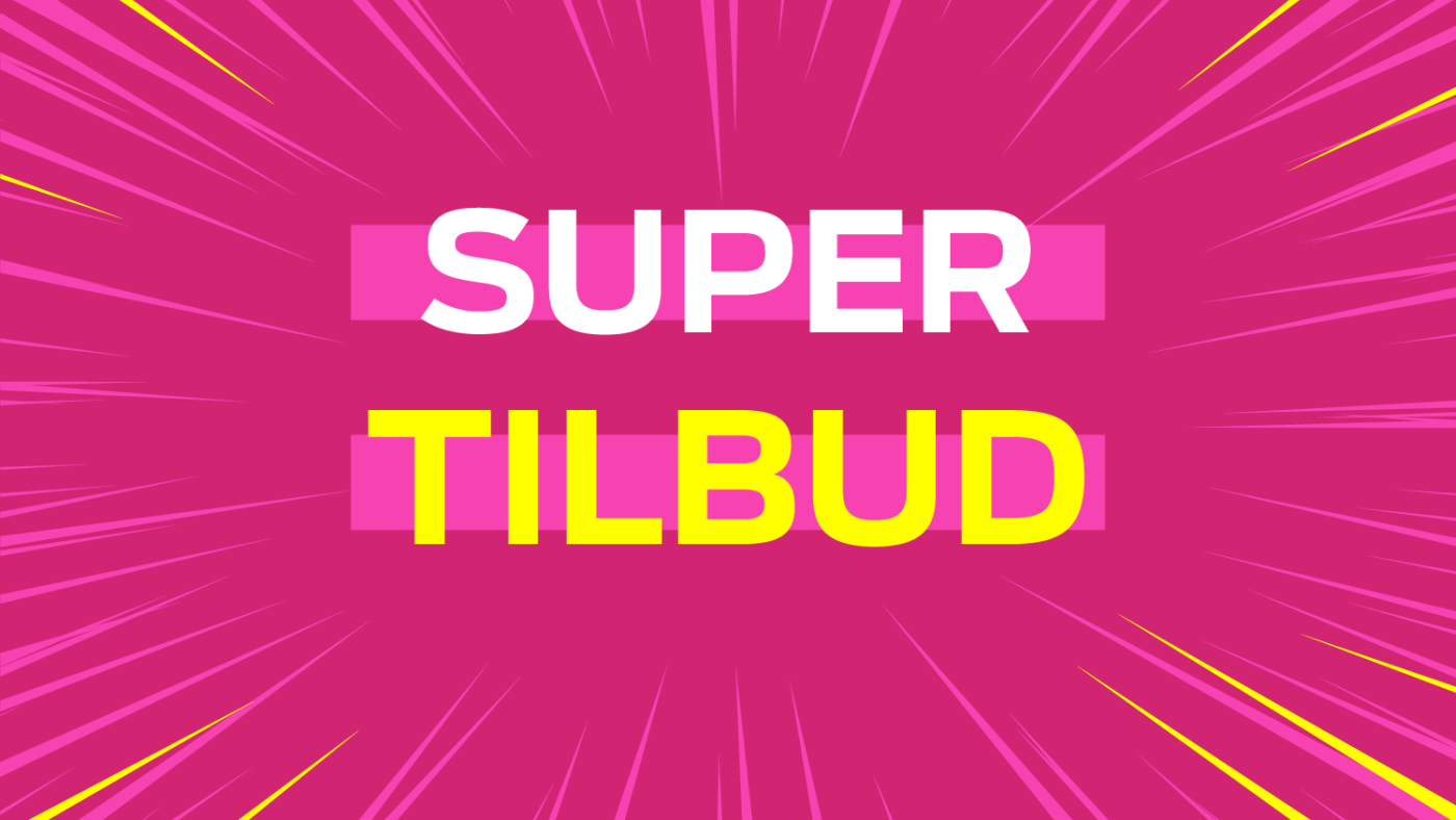 Grafisk rosa bilde med teksten "super tilbud"