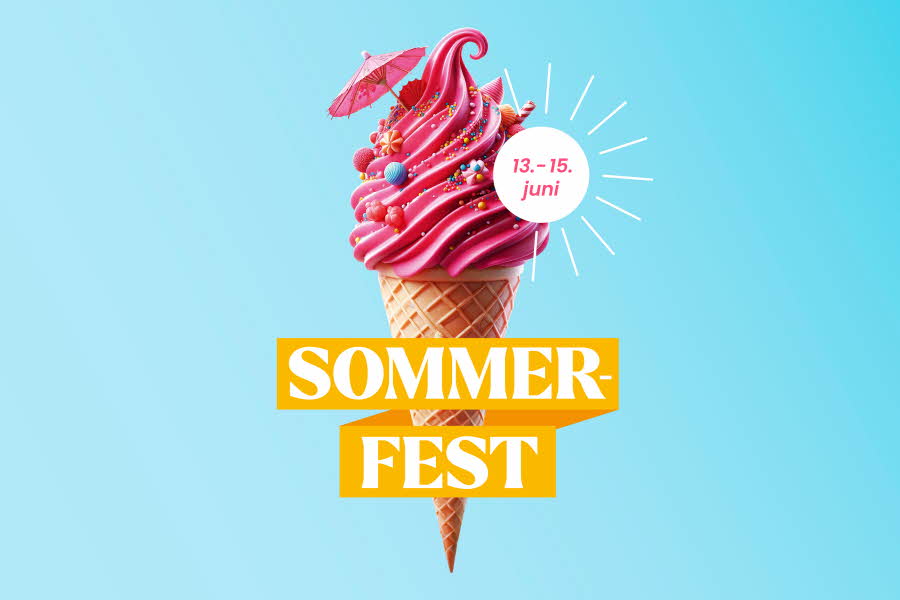 Iskrem i kjeks med teksten "Sommerfest"