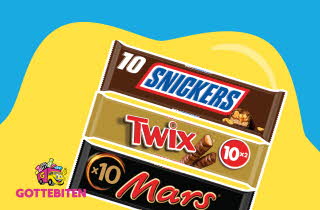 Tre sjokoladebarer med Snickers, Twix og Mars