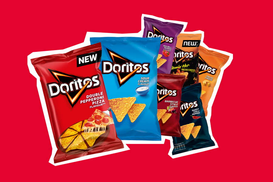 Et stort utvalg av Doritos i ulike smaker