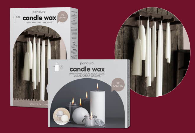 Sett med lysmasse og tilbehør for dyppe- og støpelys.