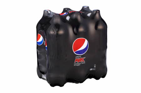 en pakke med 6 store pepsi max brus flasker
