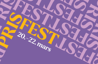 Grafisk bilde med teksten "Prisfest"