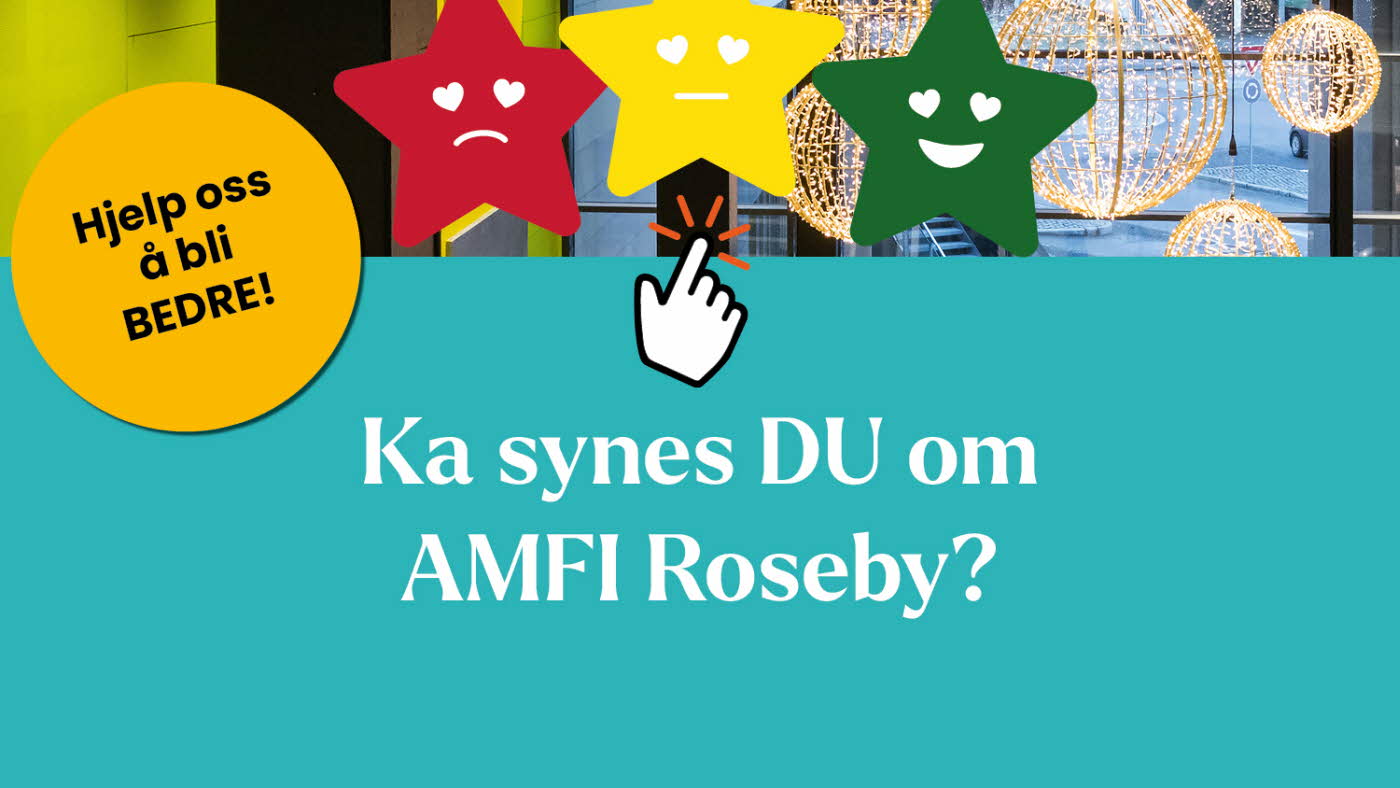 Grafisk bilde med stjerner og teksten "Ka syns DU om AMFI Roseby"