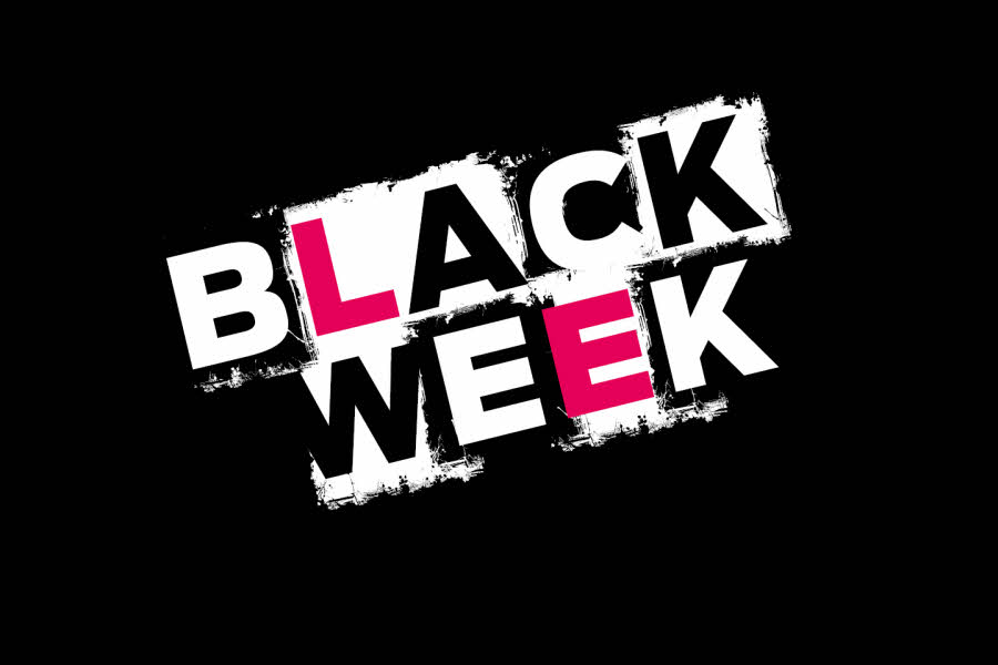 Svart bilde med tekst black week