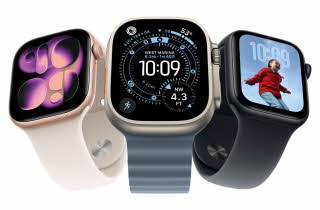 Tre forskjellige Apple Watch-er.