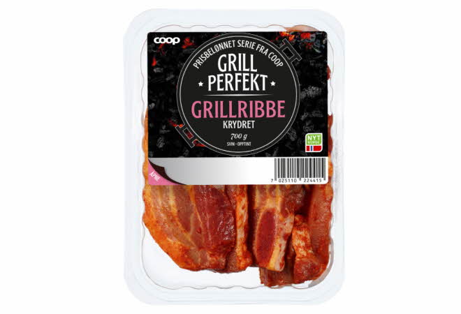 En pakke med Coop Grill Perfekt grillribbe krydret 700 g.
