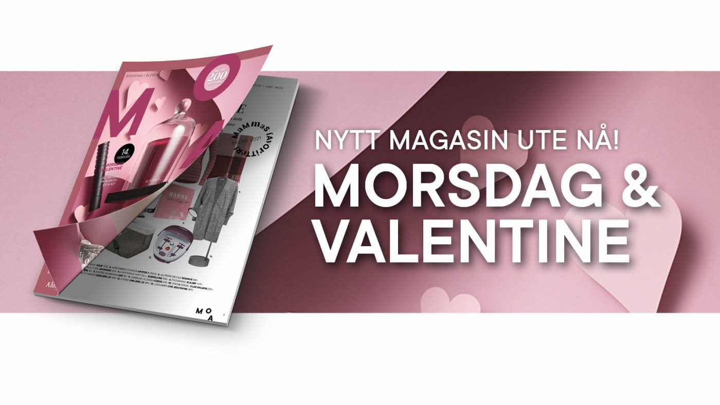 Mockup av valentines- og morsdagsmagasinet til Amfi Moa
