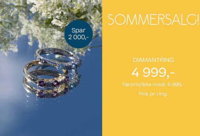 Gullringer med diamanter som ligger på en speile opp mot himmelen