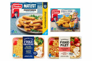 Fire forskjellige Findus produkter med fisk