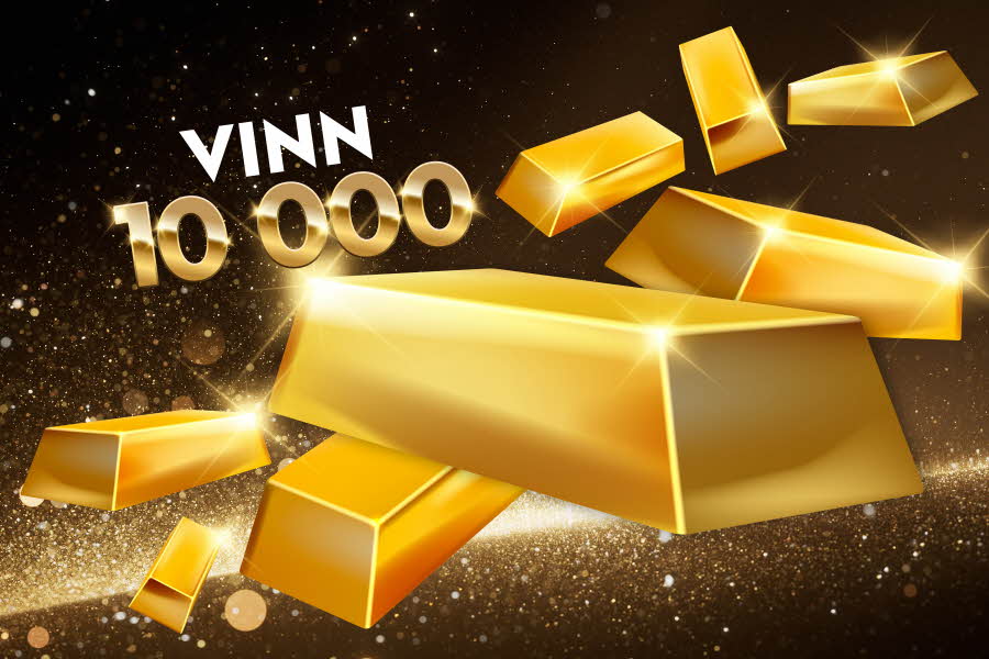 Mange gullbarrer med teksten "vinn 10 000"