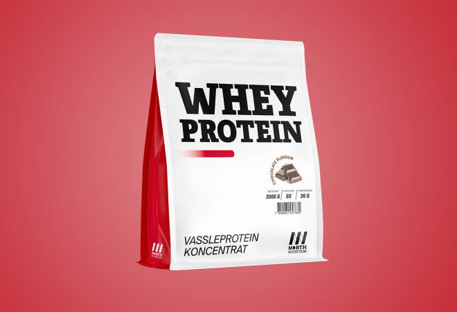 En pose med Whey Protein fra North Nutrition.