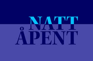 Grafisk blått blide med teksten "Nattåpent"