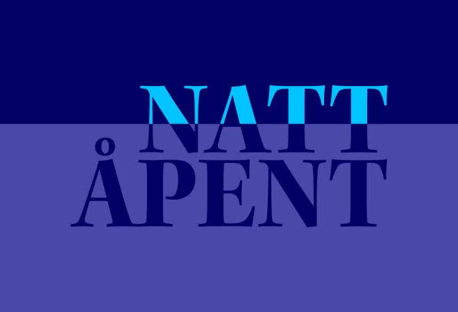 Grafisk blått blide med teksten "Nattåpent"