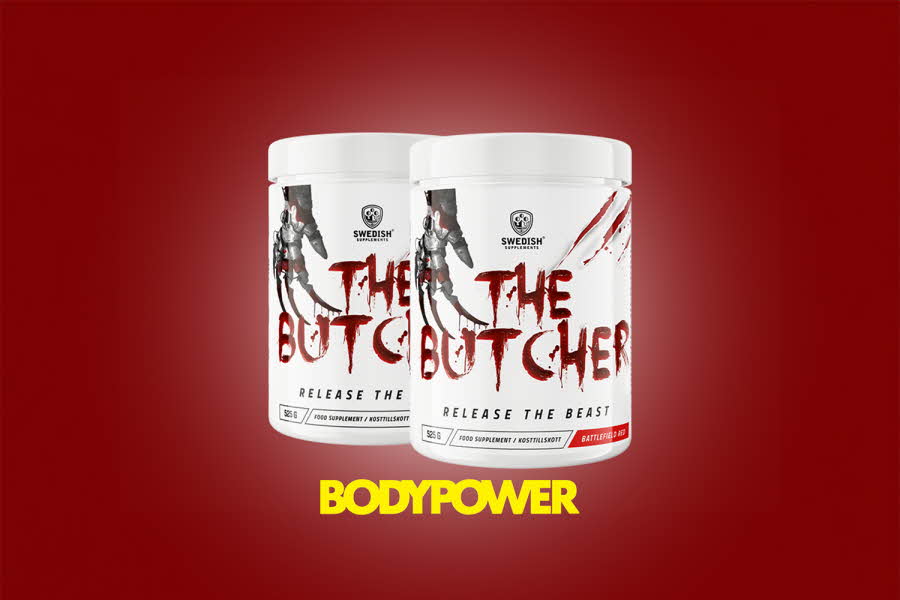 To hvite bokser med Preworkout The Butcher