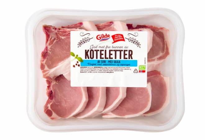 En pakke med svinekoteletter fra Gilde.