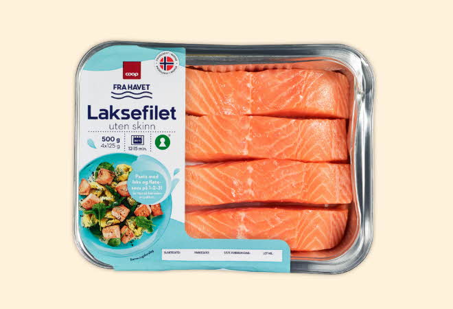 En pakke med laksefilet