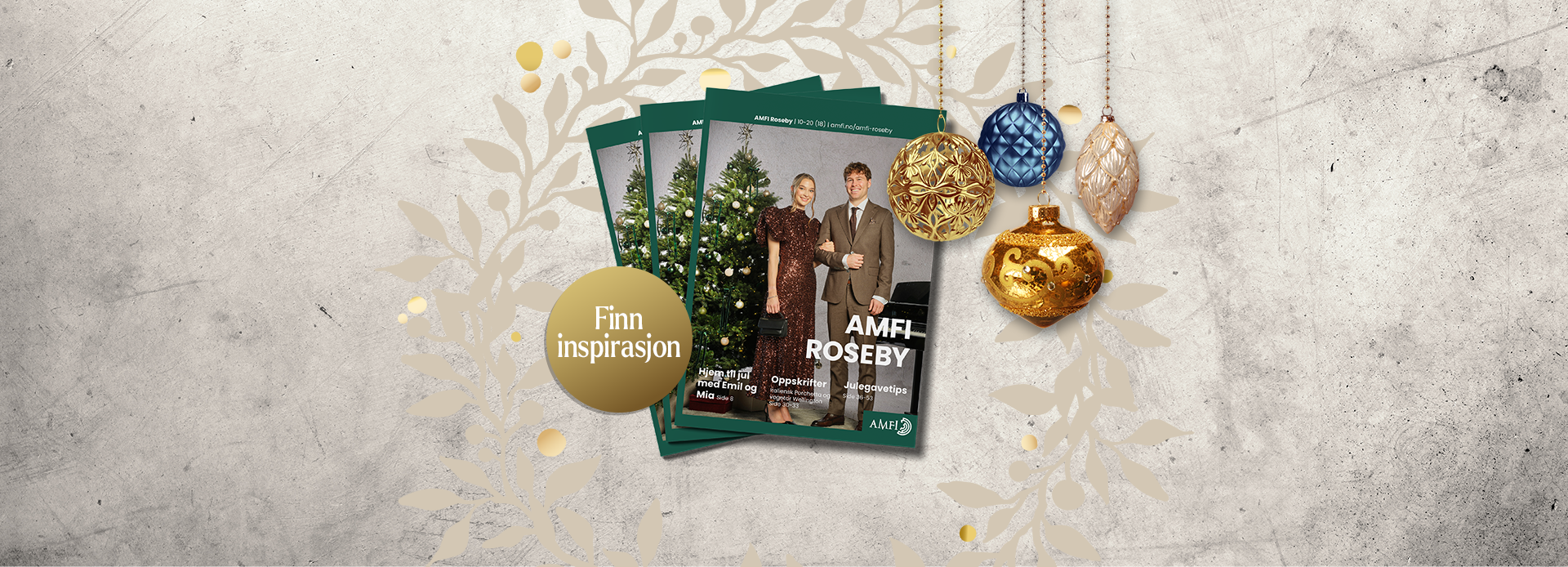 Forside av et magasin med dame og mann ikledd juleantrekk og smiler til kamera