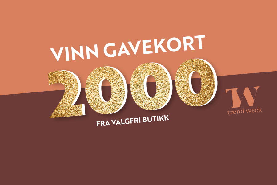 Bakgrunn i bruntoner med tekst "vinn gavekort 2000 fra valgfri butikk"